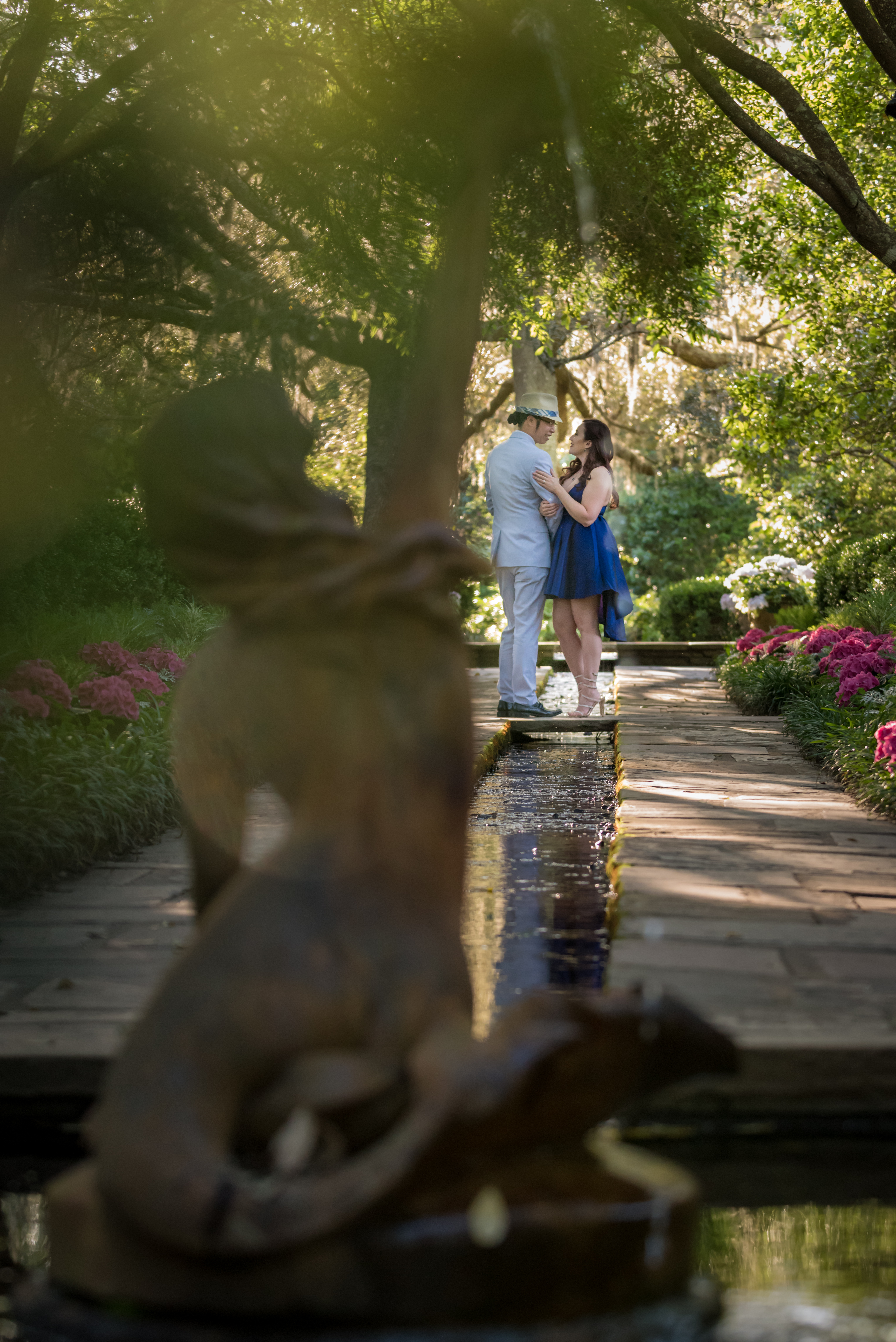 Mermaid Fountain and Couple at Bellingrath Gardens - Candice Brown Photography
